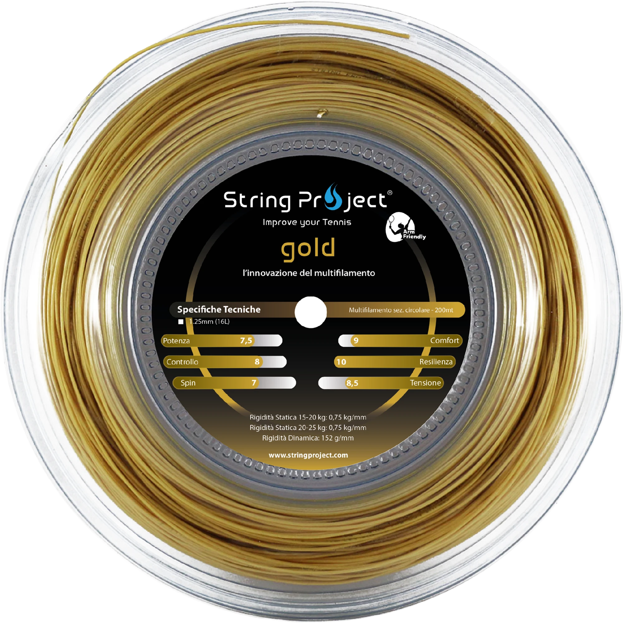 Bobina de 200 m de cuerda de tenis multifilamento String Project Gold