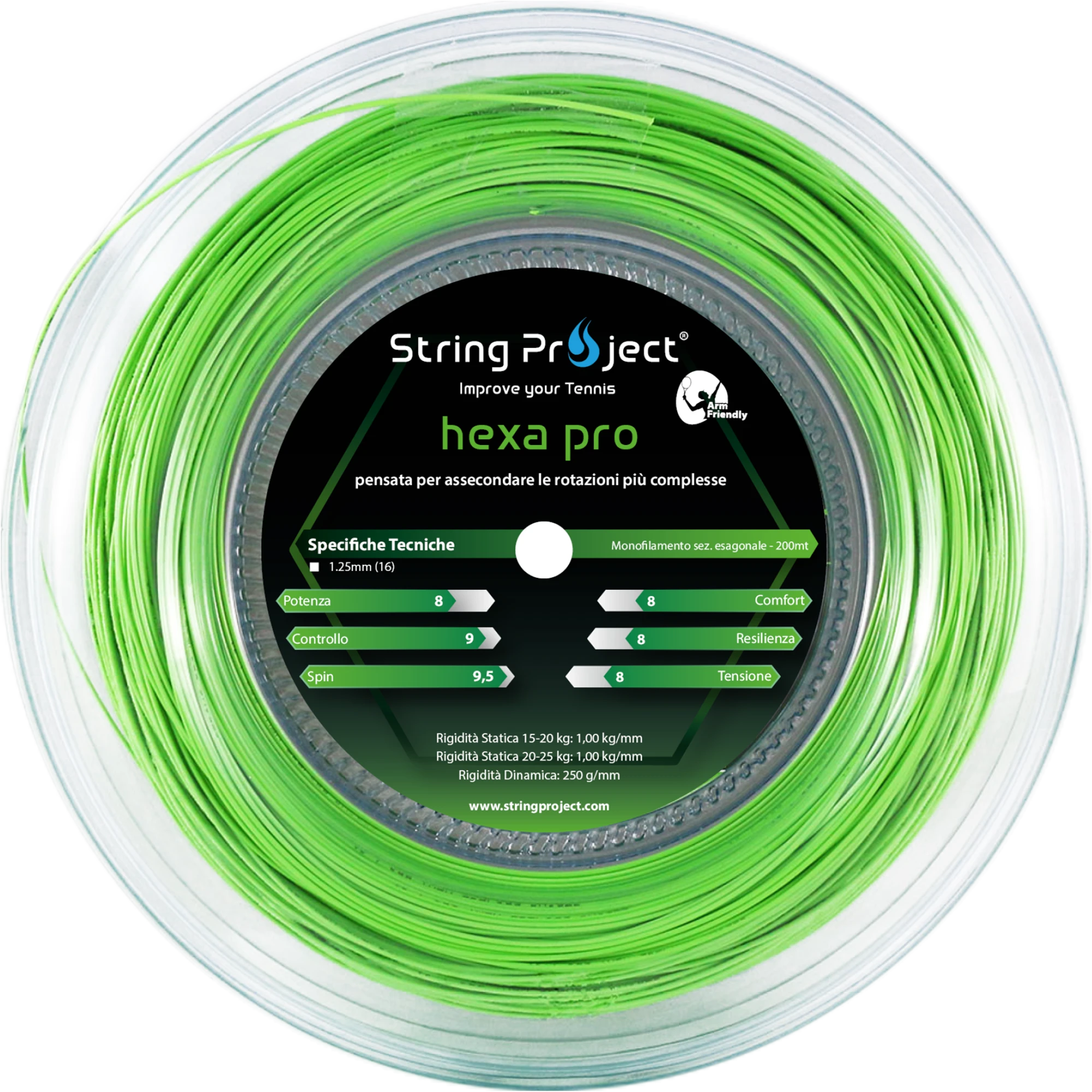Bobina de 200 m de cuerda de tenis monofilamento String Project Hexa Pro